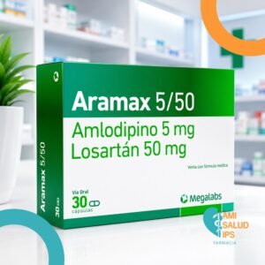 ARAMAX 5/50 AMLODIPINO 5MG, LOSARTAN 50MG  C*30 CAPSULAS MEGALABS