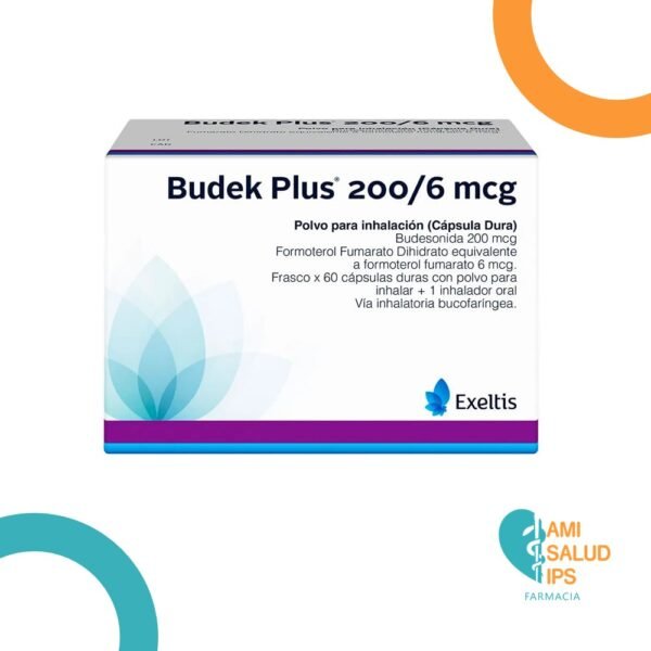 BUDESONIDE + FORMOTEROL (200+6) MCG CAPSULA DURA + INHALADOR ORAL FRASCO * 60 CAP BUDEK PLUS