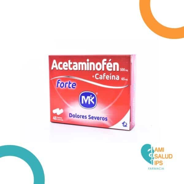 ACETAMINOFEN + CAFEINA 500MG+65MG TABLETAS FORTE MK