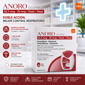 ANORO ELLIPTA UMECLIDINIO 62.5MCG, VILANTEROL 25MCG INHALADOR BUCAL FRASCO*30 DOSIS GLAXOSMITHKLINE