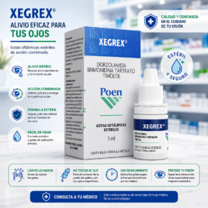 XEGREX BRIMONIDINA 0.2%, DORZOLAMIDA 2%, TIMOLOL 0.5% SOLUCION OFTALMICA FRASCO*5ML POEN