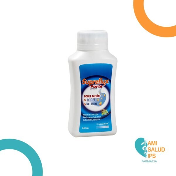 ALGINATO DE SODIO 5,0%+ BICARBONATO DE SODIO 2,13% + CARBONATO DE CALCIO 3,25%  X 240 ML SUSPENSION SUPREFLUX FORTE DOBLE ACCION ACIDEZ Y REFLUJO SABOR A MENTA