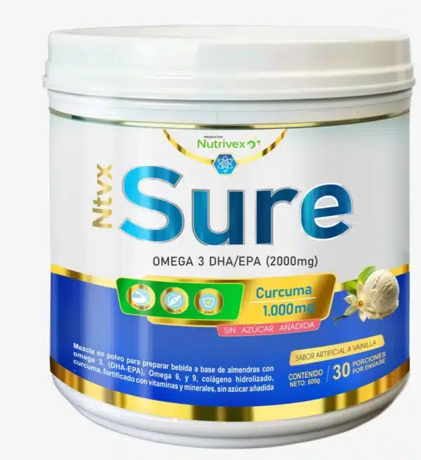 MULTIVITAMINICO SURE OMEGA 3 DHA/EPA 2000MG + CURCUMA 1.000MG + VITAMINAS, FOSFORO, MAGNESIO Y ZINC TARRO *600 G NUTRIVEX