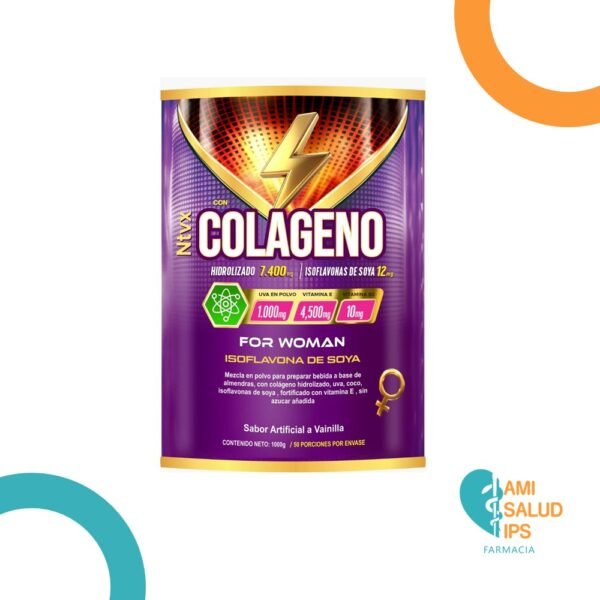 COLAGENO HIDROLIZADO 7.400MG + ISOFLAVONAS DE SOYA 12MG + UVA EN POLVO 1.000MG + VITAMINA E 4.500MG +VITAMINA B3 10MG NUTRIVEX LATA X 1000 G FOR WOMAN