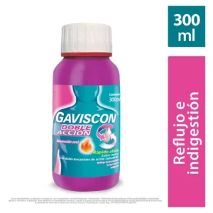 ALAGINATO DE SODIO 500MG + BICARBONATO DE SODIO 213MG + CARBONATO DE CALCIO 325MG GAVISCON DOBLE ACCION SUSPENSION ORAL FRASCO X 300ML HEALTH RB
