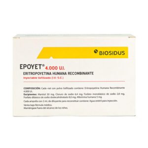 ERITROPOYETINA HUMANA RECOMBINANTE 4000 UI POLVO LIOFILIZADO A SOL INYECTABLE EPOYET (copia)