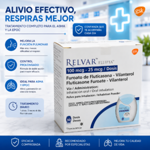 RELVAR ELLIPTA FUROATO DE FLUTICASONA 100MCG, VILANTEROL 25MCG INHALADOR FCO*30 DOSIS GLAXOSMITHKLINE