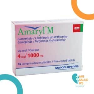 AMARYL M GLIMEPIRIDA + METFORMINA 4MG + 1000MG CAJA*16 COMPRIMIDOS SANOFI AVENTIS