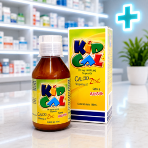 KIDCAL ZINC BANANO CALCIO 300MG, VITAMINA D3 100UI, OXIDO ZINC 7.5MG SUSPENSION ORAL FRASCO*180ML - FARMA DE COLOMBIA