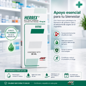 HERREX GOTAS HIERRO POLIMALTOSADO III 50MG/ML SOLUCION ORAL GOTAS FRASCO*30ML - FARMA DE COLOMBIA
