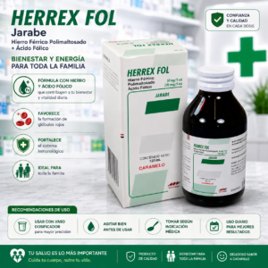 HERREX FOL CARAMELO HIERRO FERRICO POLIMALTOSO 120MCG, ACIDO FOLICO 50MG JARABE FRASCO*120ML - FARMA DE COLOMBIA