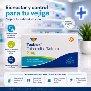 TOXTREX TOLTERODINA TARTRATO 2MG C*30 CAPSULAS DE LIBERACION EXTENDIDA - XINETIX PHARMA